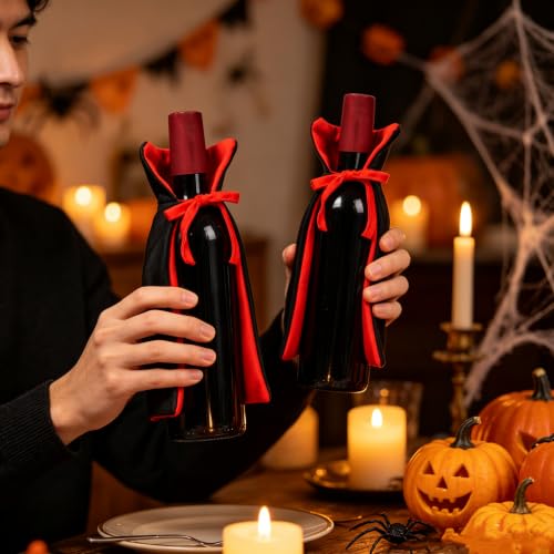 Halloween Vampire Cape Wine Bottle Covers Set for Party Decor - 2 Pieces