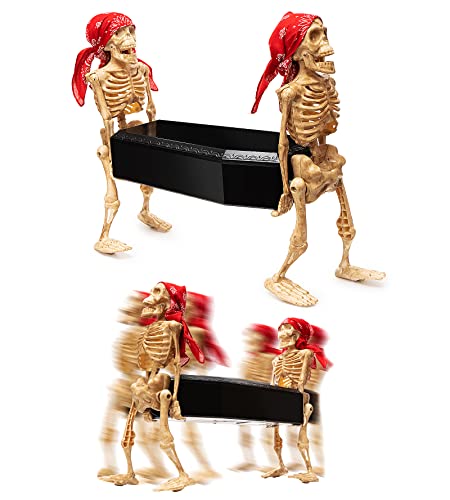 Walking Corpse Skeleton Coffin Prop - Light Up Halloween Animatronic for Indoor & Outdoor Haunted House, Spooky Yard Decor, Moving Skeleton with Skull Casket - Variation: Walking Corpse