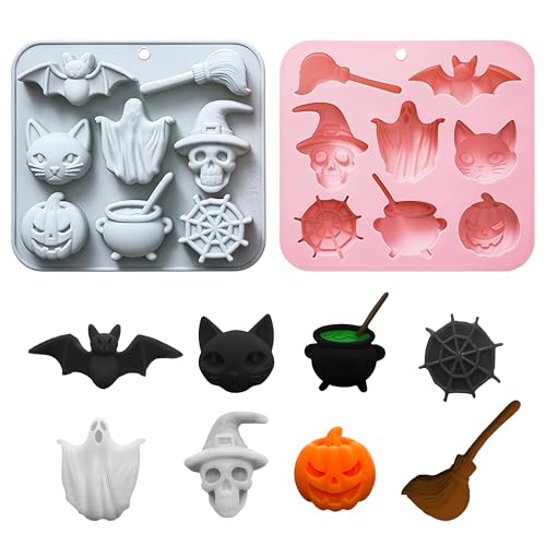 Halloween Silicone Candy Molds Set - Ghost, Pumpkin, Bat, Skull & More - 2PCS Halloween Decoration