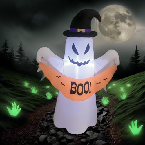 4FT Halloween Inflatable Ghost with LED Lights - Outdoor Yard Decor, Blow Up Haunted Ghost, Waterproof