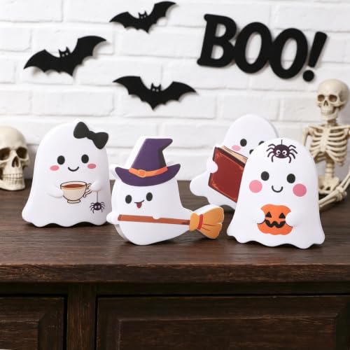 Halloween Ghost Tiered Tray Decor Set - Cute Indoor Tabletop Spooky Decorations