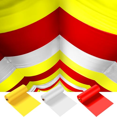 Circus Tent Theme Plastic Tablecloth Set - Red, Yellow & White, 3 Rolls