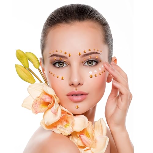 Self Adhesive Face Gems and Pearls for Makeup Festival Jewelry – 6mm Orange Variation