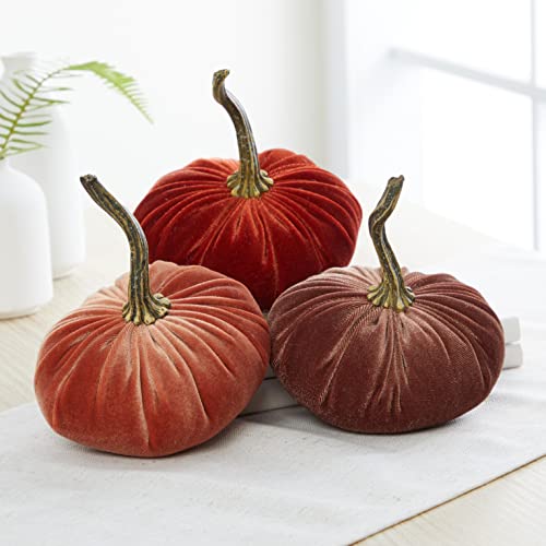 Your Heart's Content Velvet Pumpkin Set of 3 Small Autumn Decor - Bronze Rust Variation