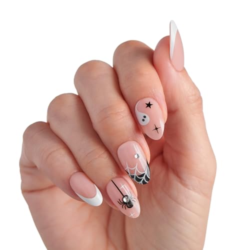 Drop-Dead Gorg Halloween Press On Nails - White Almond Glow-In-The-Dark, No Glue, Medium, Glossy