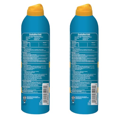 Australian Gold Extreme Sport Continuous Spray Sunscreen SPF 50, 6 Ounce - 2 Pack, Broad Spectrum, Sweat & Water Resistant, Non-Greasy, Vegan, PETA-Approved, Coastal Breeze Scent
