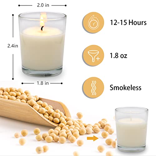 White Votive Candle Set with Clear Glass Holders - Unscented Soy Wax, 20 Pack