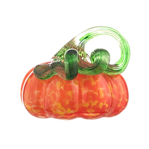 Orange Hand-Blown Glass Pumpkin Decor - 3.5 Inch Autumn Halloween Tabletop Figurine
