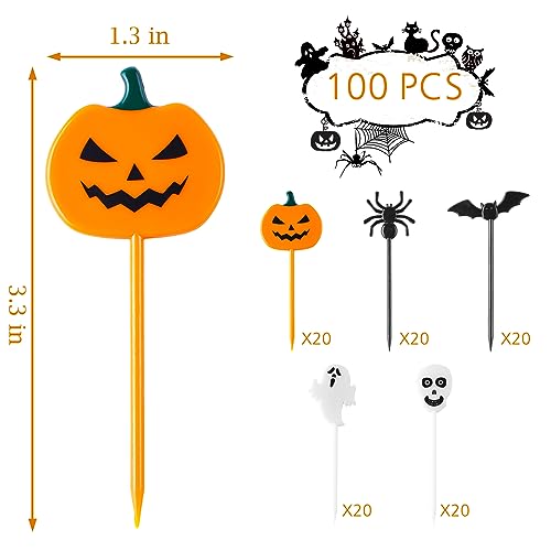 Halloween Plastic Toothpicks Cupcake Topper Set - 100 Pieces for Food Decoration