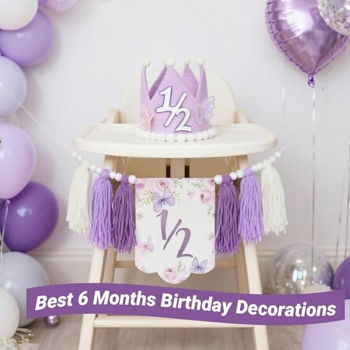 Half Birthday Decorations Set for Baby Girl - Banner, Hat & Cake Topper