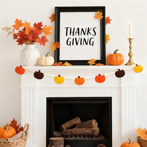 Fall Pumpkin Garland Decor - Pre-Strung Autumn Felt Banner for Thanksgiving & Halloween