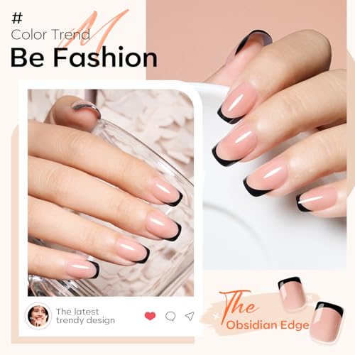 Modelones Black French Tip Press On Nails Short Square with Variation A1-Square Black French