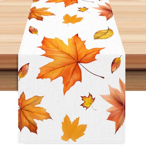 Thanksgiving Table Runner 13x72 Inch Fall Maple Leaf Design Orange - Size8