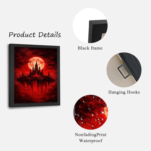 Gothic Castle Wall Art Canvas - Dark Academia Creepy Gothic Decor 16" x 12" - Variation of THIS listing