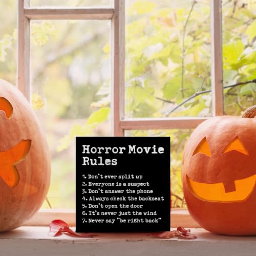 Funny Halloween Horror Movie Rules Sign - Black & White 05 - Spooky Home Decor