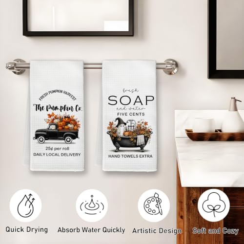 Halloween Fall Ghost Pumpkin Kitchen Towels Set of 2 - 16x24 Inches, Decorative Dish Hand Towels - Pumpkin-2