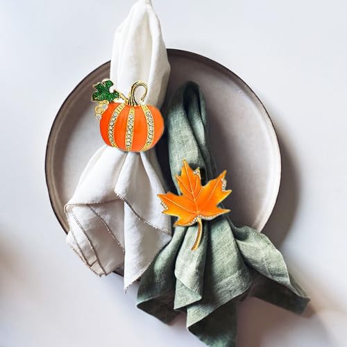 Fall Pumpkin & Maple Leaf Napkin Rings 4-Pack for Thanksgiving & Autumn Decor
