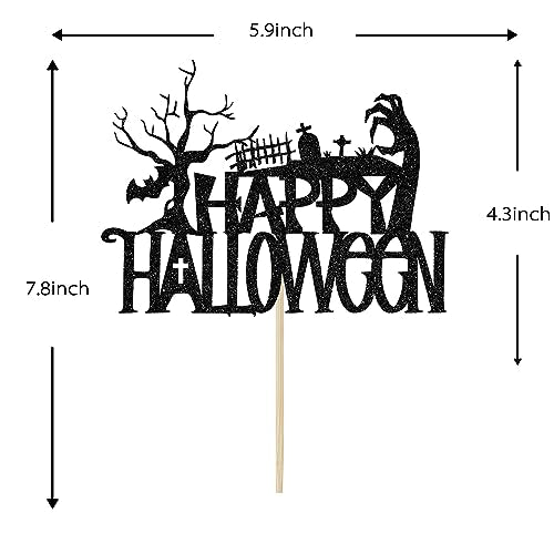 Halloween Cake Topper Black Glitter Spooky Haunted House Decor for Birthday & Party