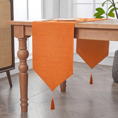 Waterproof Linen Look Table Runner - Vibrant Orange 14x95 Inch, Easy Care
