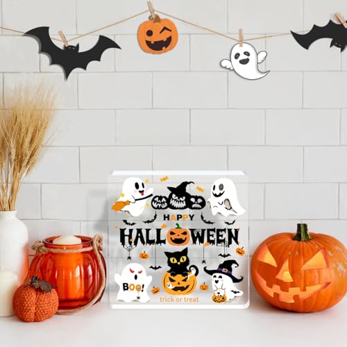 Halloween Ghost Acrylic Ornament Decor - Scary Cute Pumpkin Bat Witches Set