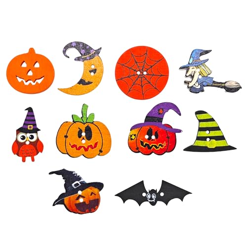 Halloween Shape Wooden Buttons Set - 100 Mixed Spooky Shapes for Crafts & Decorations
