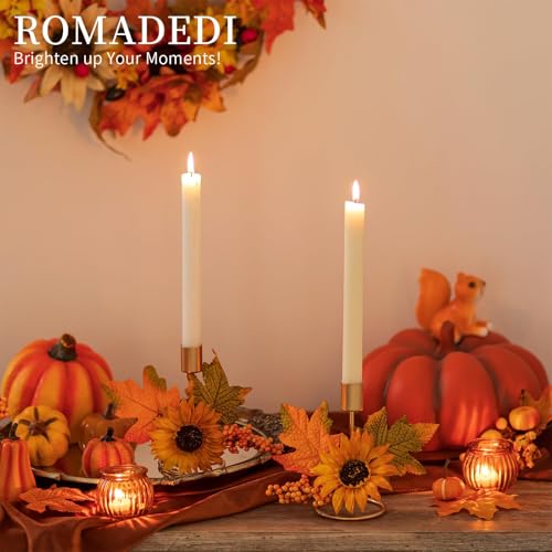 Fall Candle Holder Set of 4 - Gold Thanksgiving Decor with Sunflower & Maple Leaves