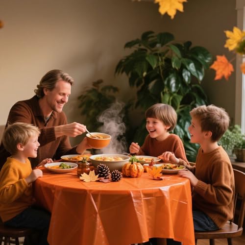 Fall Plastic Tablecloth Set - 12 Pack Autumn Colors Waterproof Round Table Cover for Thanksgiving & Parties - Yellow Orange Red