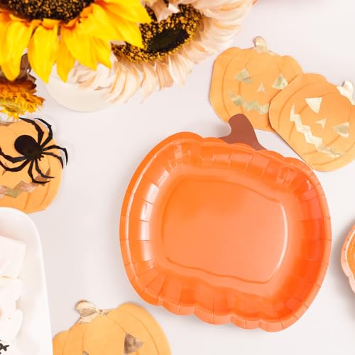 9-Inch Pumpkin Paper Plates - Fall Thanksgiving Party Tableware - Pack of 50
