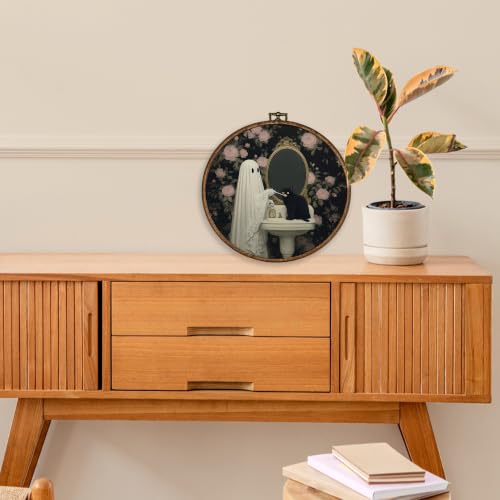 Ghost Black Cat Floral Round Wall Art - 10x10 Inch, Variation Ghost-5