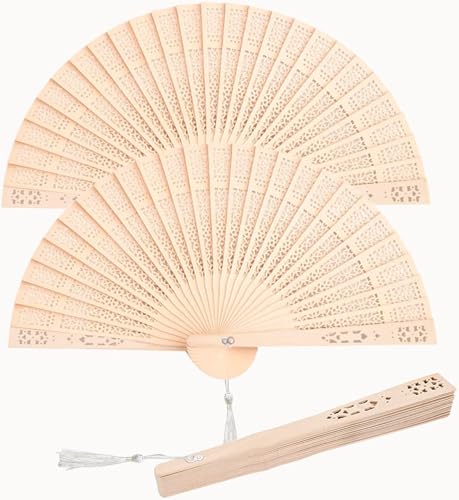 Wooden Folding Hand Fan with Sandalwood Fragrance - 50 pcs Set