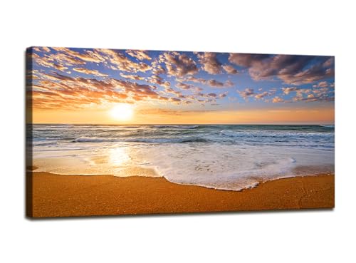 Beach Sunrise Wall Art Canvas Prints - Colorful Ocean Seascape, 48x24 Inches, Ready to Hang