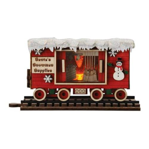 Handcrafted Wooden Christmas Snowman Train Ornament - Holiday Village Decor