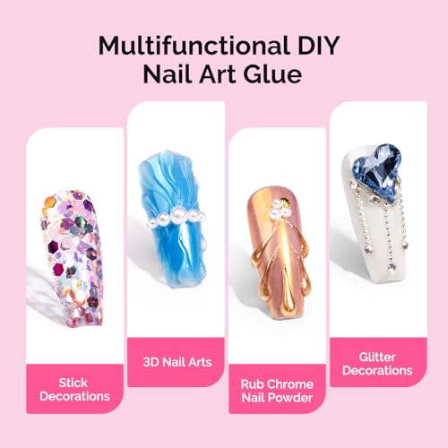 Rhinestone Nail Glue with Brush & Precision Gel - 8ml x 2 Set for Gems & Charms