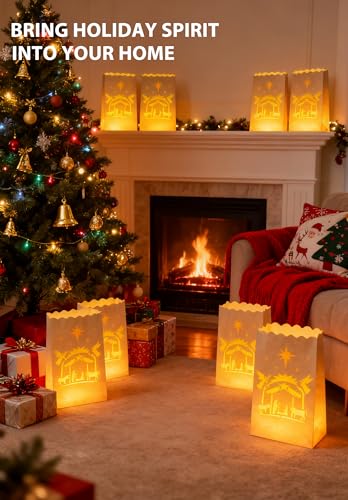 30 Pack Flameless LED Luminary Bags with Candles for Halloween Christmas Party Decoration - Nativity Variation