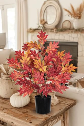 Fall Artificial Maple Tree Potted - 20 Inch Faux Autumn Maple Leaf with Pot - Dark Red