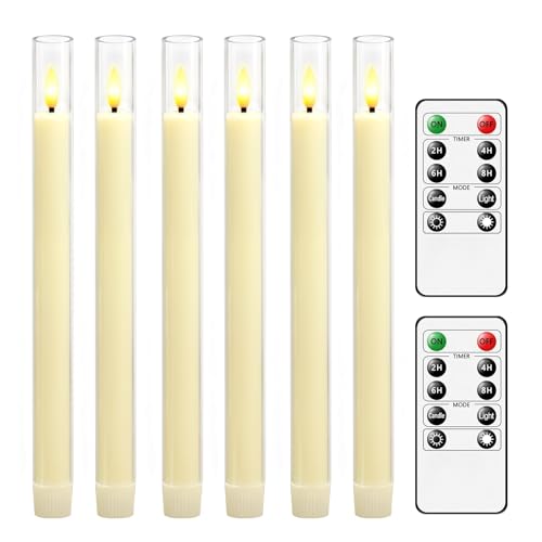 Ivory Flameless Taper Candles with Remote & Timer 6 Pack - Safe LED Holiday Decor