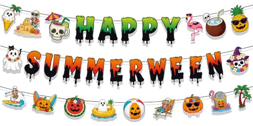 Summerween Banner - Spooky Summer Halloween Garland for Pool & Beach Parties - 3 Pack