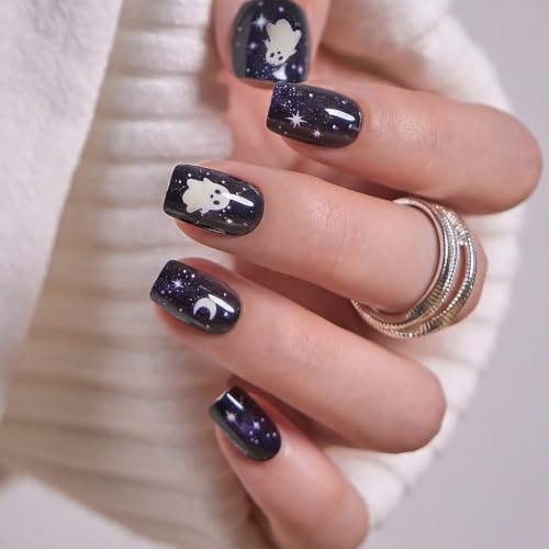 CurvLife Short Square Halloween Glow-in-the-Dark Press On Nails - Phantom Nebula Variation