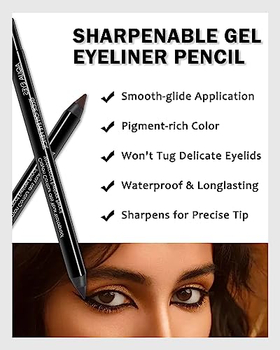 Waterproof Gel Eyeliner Pencil Set - 2 Black + 1 Brown Long-Lasting Smudgeproof Makeup