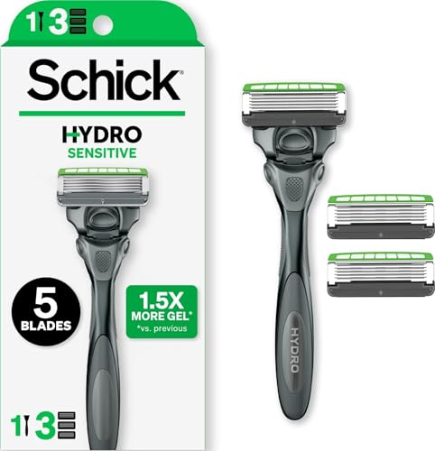 Schick Hydro Sensitive 5-Blade Razor for Men - 1 Handle & 3 Refills - Sensitive Skin
