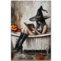 Halloween Witch Reading Wall Decor - Bathtub Pumpkins Poster Print 16x24 - Style 6