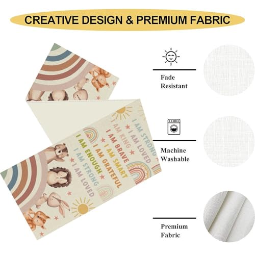 Rainbow Table Runner 13x36 Inches - Rustic Colorful Cartoon Animal Boho Decor