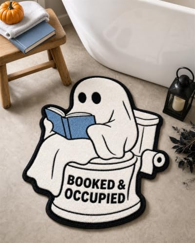 White Ghost Halloween Bath Mat - 2'2" x 1'9" Non Slip Toilet Rug, Cute Ghost Bathroom Decor