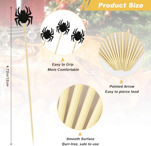 Halloween Spider Cocktail Picks 100pcs 4.7 Inch Food & Drink Skewers for Parties