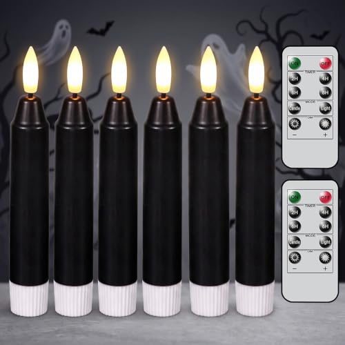 Black 6-Inch Flameless Taper Candles with Remote & Timer - Real Wax