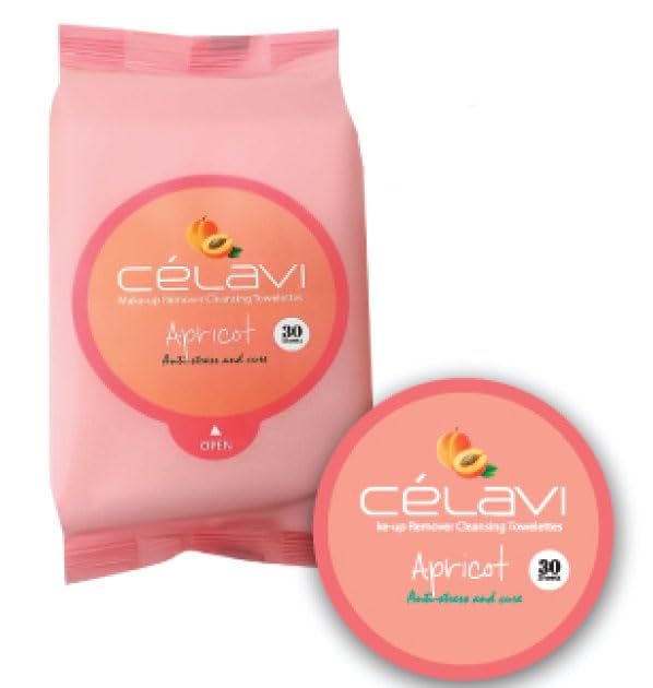 Celavi Apricot Makeup Remover Wipes 2-Pack - 60 Pre-Moistened Face Towelettes