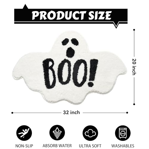 Ghost Bathroom Mat Halloween Bath Rug 20x32 Inches - White Gothic Funny Decor