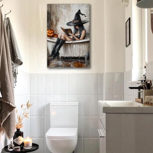 Halloween Witch Reading Wall Decor - Bathtub Pumpkins Poster Print 16x24 - Style 6
