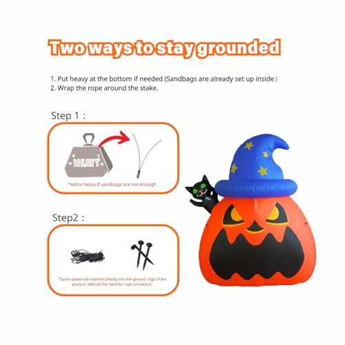 6FT Inflatable Wizard Pumpkin and Cat Halloween Yard Decorations with LED Lights