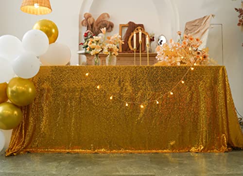 Gold Sequin Tablecloth 90x132 Inch Glitter Rectangular Table Cover - Gold / 132" x 90"